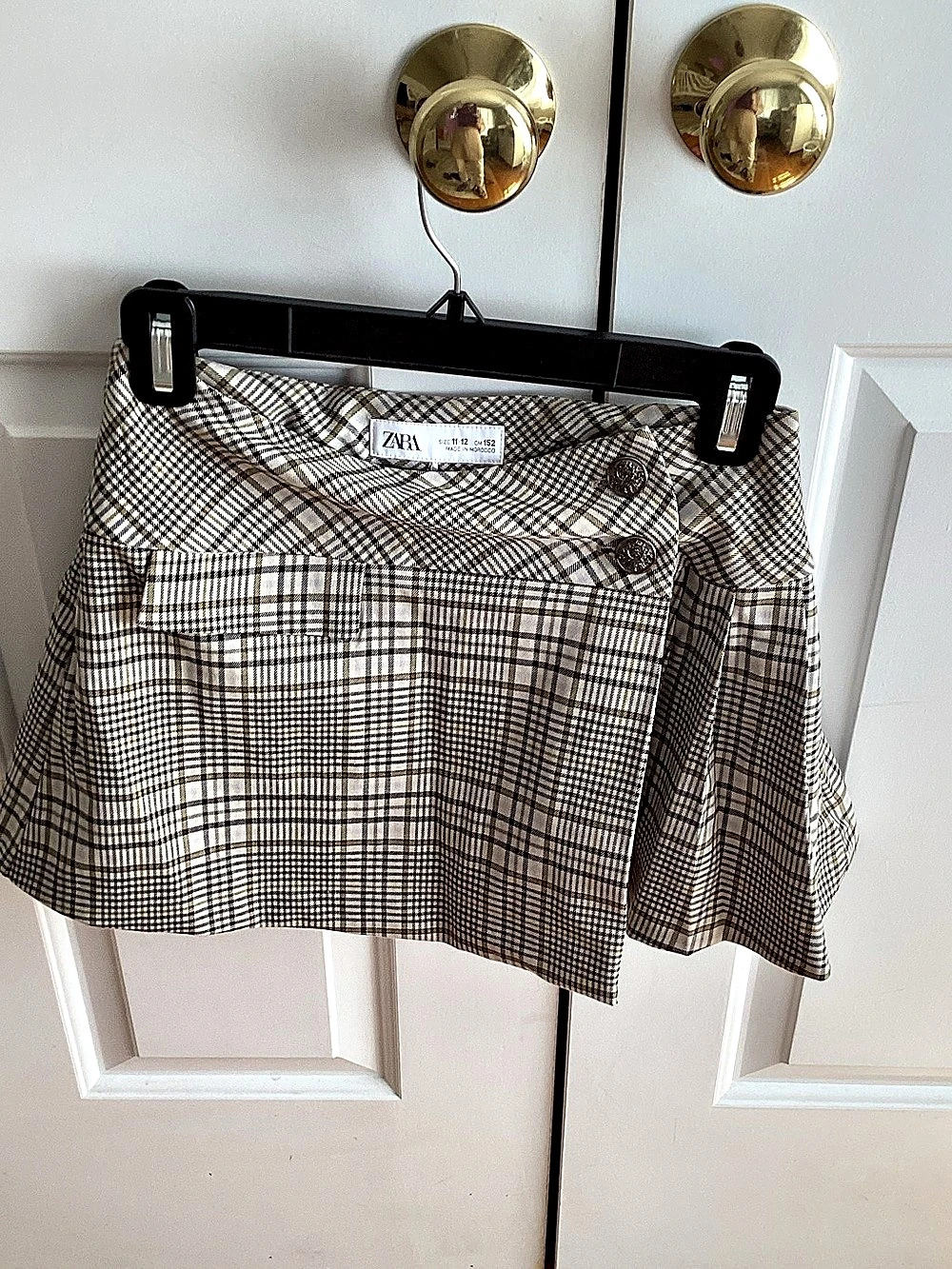 Zara Plaid Mini Skirt Brown & White Medium Like New